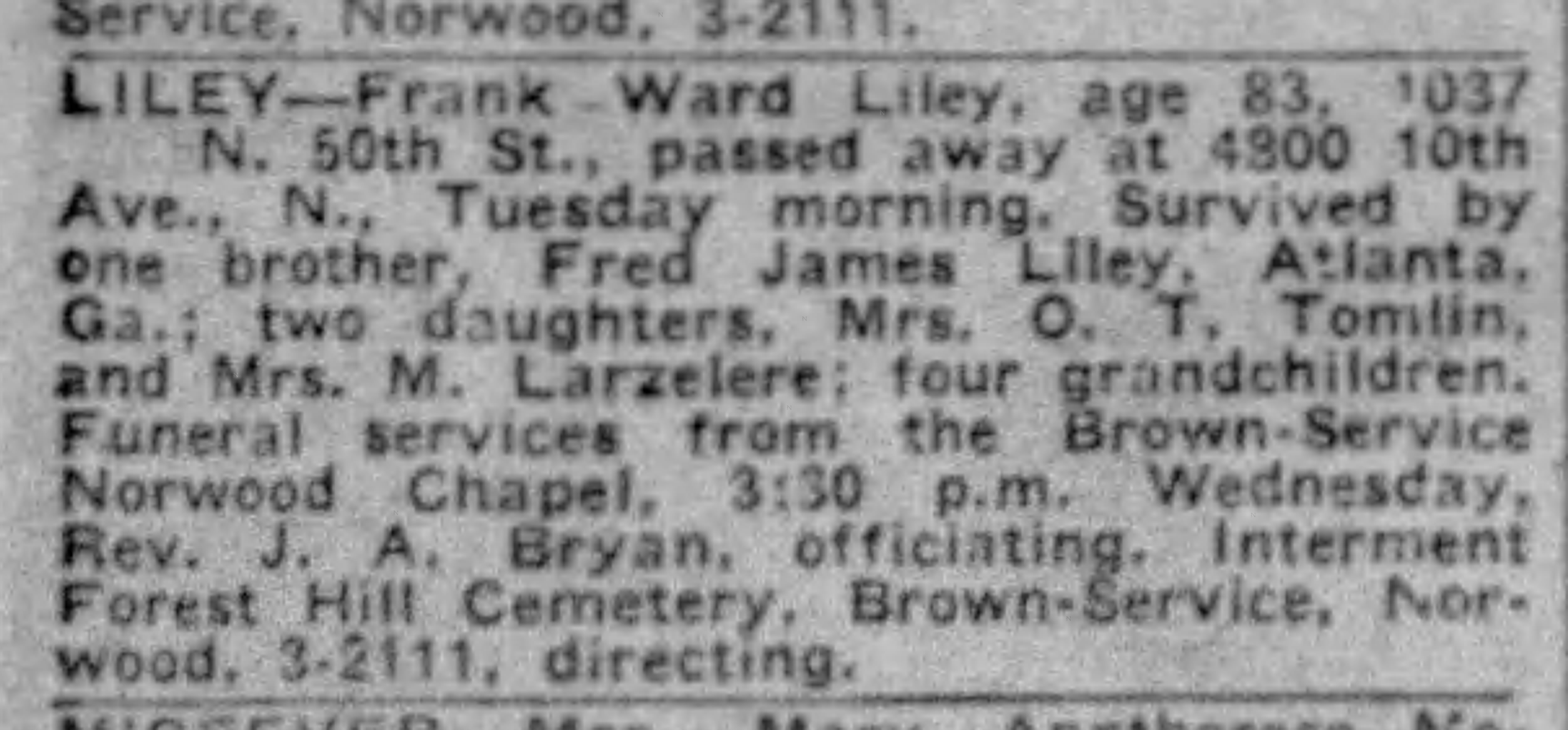 Frank Ward Liley obituary